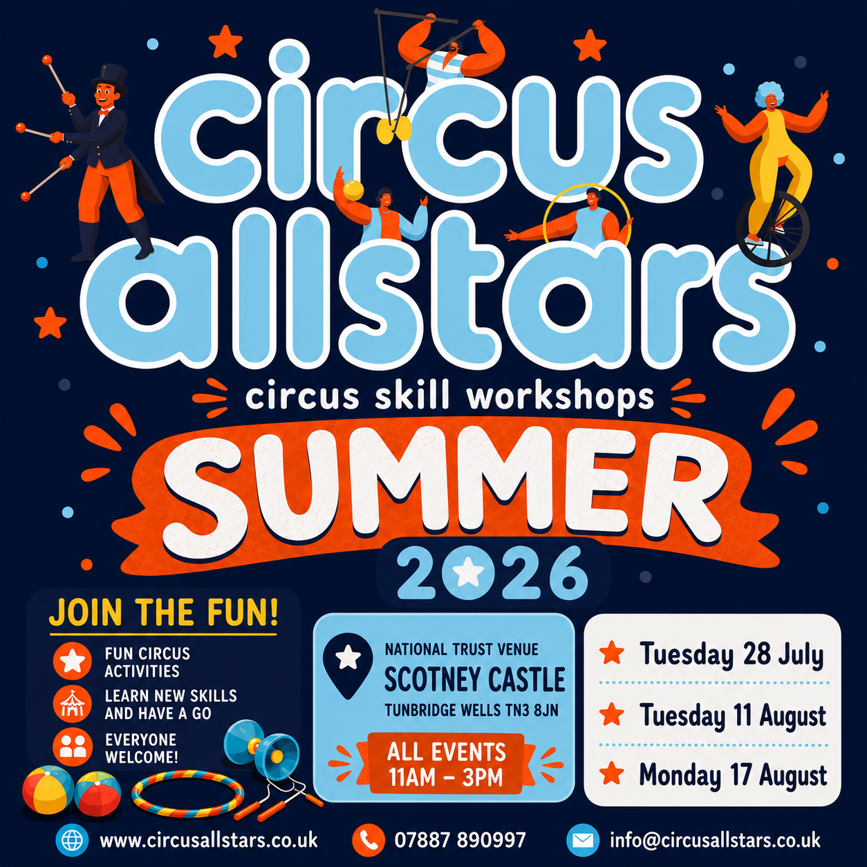 Circus Workshops in Kent and East Sussex. Tunbridge Wells Circus
